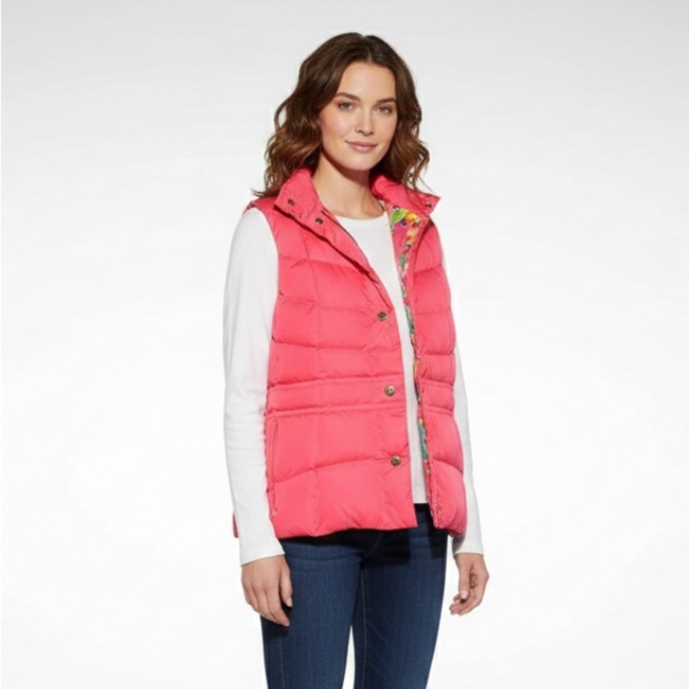 Lilly Pulitzer Pink Quilted Puffer Vest with Floral Inside Size S - Picture 1 of 8